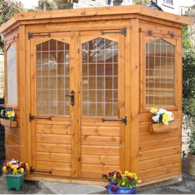 Corner Summerhouse 161 - Leaded Glass, Double Door, Fitted Free