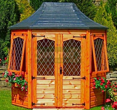 Leaded Octagonal Summerhouse 163 - Slate Effect Roof, Fitted Free