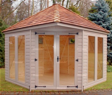 Corner Summerhouse 985 - Painted, Large Panes