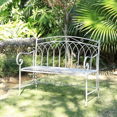 2 Seater Vintage Bench 690 - Wrought Iron, White Antique Finish 2 Seater Vintage Bench 690 - Wrought Iron, White Antique Finish