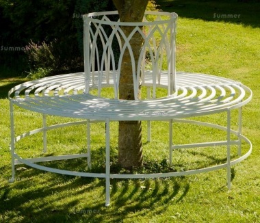 Vintage Tree Seat 634 - Wrought Iron, White Antique Finish, All Round Vintage Tree Seat 634 - Wrought Iron, White Antique Finish, All Round