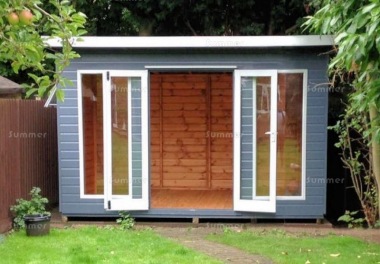 Pent Summerhouse 235 - Low Level Glazing, Double Door, Fitted Free Pent Summerhouse 235 - Low Level Glazing, Double Door, Fitted Free