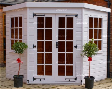 Corner Summerhouse 350 - Georgian, Double Door, Painted, Fitted Free