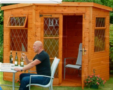 Corner Summerhouse 49 - Leaded Glass, Double Door, Fitted Free