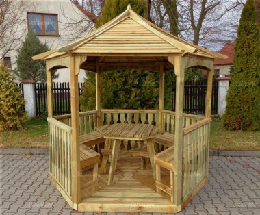 Gazebo 231 - Hexagonal, Pressure Treated, Slatted Roof