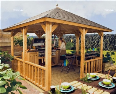 Wooden Gazebo 326 - Hipped Roof, Felt Tiles