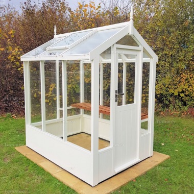 Painted Wooden Greenhouse 233 - Thermowood, Toughened Glass, Fitted Free Painted Wooden Greenhouse 233 - Thermowood, Toughened Glass, Fitted Free