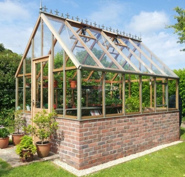 Dwarf Wall Victorian Greenhouse 656 - Cedar, Steep Roof