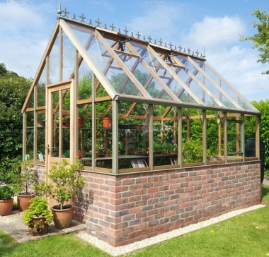 Dwarf Wall Victorian Greenhouse 656 - Cedar, Steep Roof Dwarf Wall Victorian Greenhouse 656 - Cedar, Steep Roof