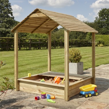 Wooden Sandpit 311 - Pressure Treated, Boarded Lid, Roof Canopy, PEFC Certified