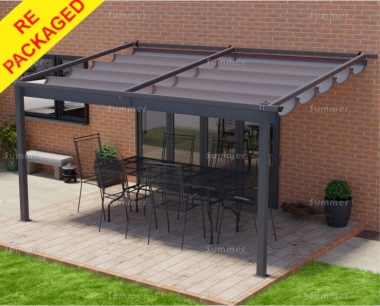 Repackaged Lean To Gazebo 160 - Powder Coated Aluminium, Retractable Canopy
