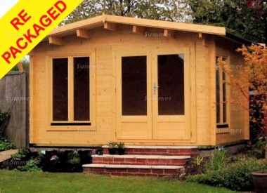 Repackaged 45mm Log Cabin 016 - Apex, Double Glazed, Large Panes Repackaged 45mm Log Cabin 016 - Apex, Double Glazed, Large Panes